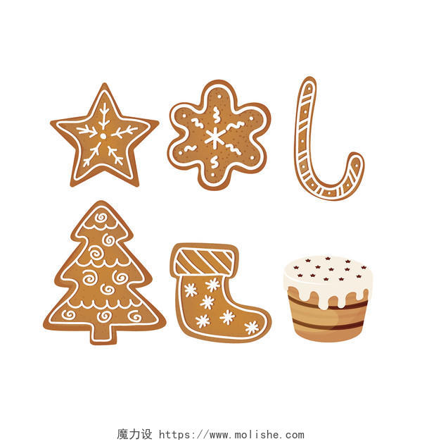 彩色卡通手绘圣诞节饼干曲奇饼圣诞装饰矢量元素PNG素材